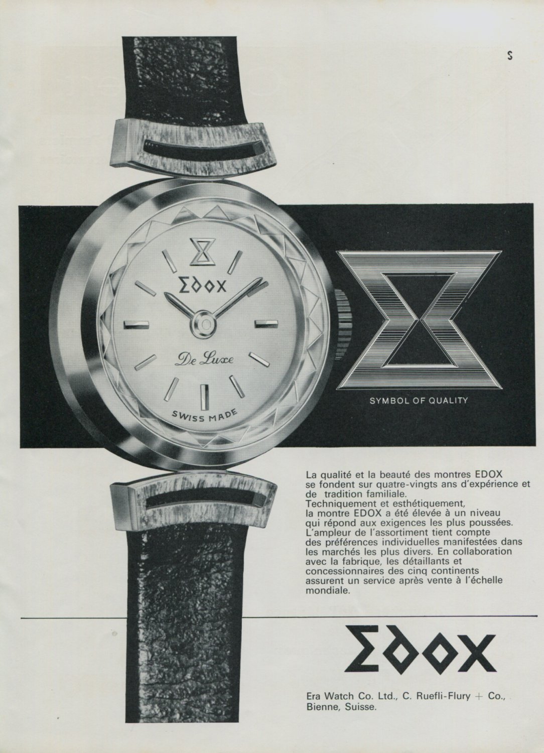 1964 Edox Watch Company Ruefli-Flury & Co. Era Watch Co. Vintage 1964 ...