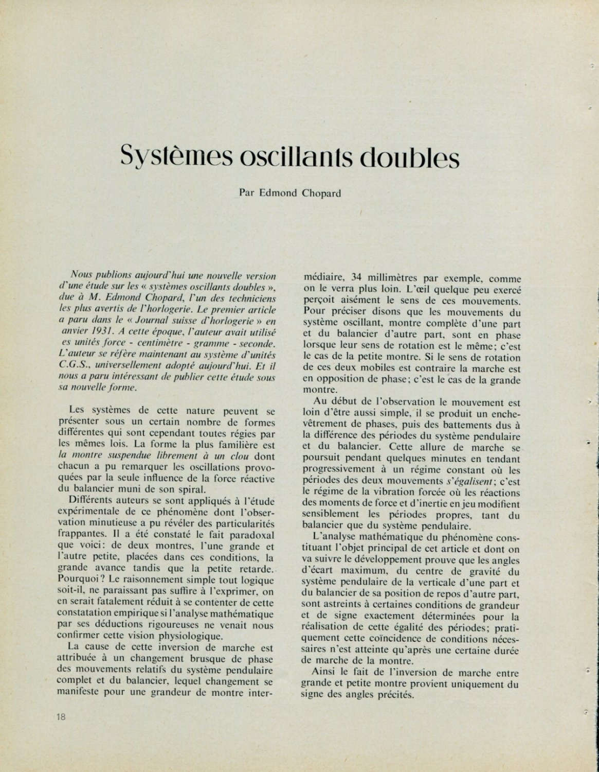 1958 Systemes Oscillants Doubles by Edmond Chopard 1958 Swiss Magazine Article Horlogerie Horology
