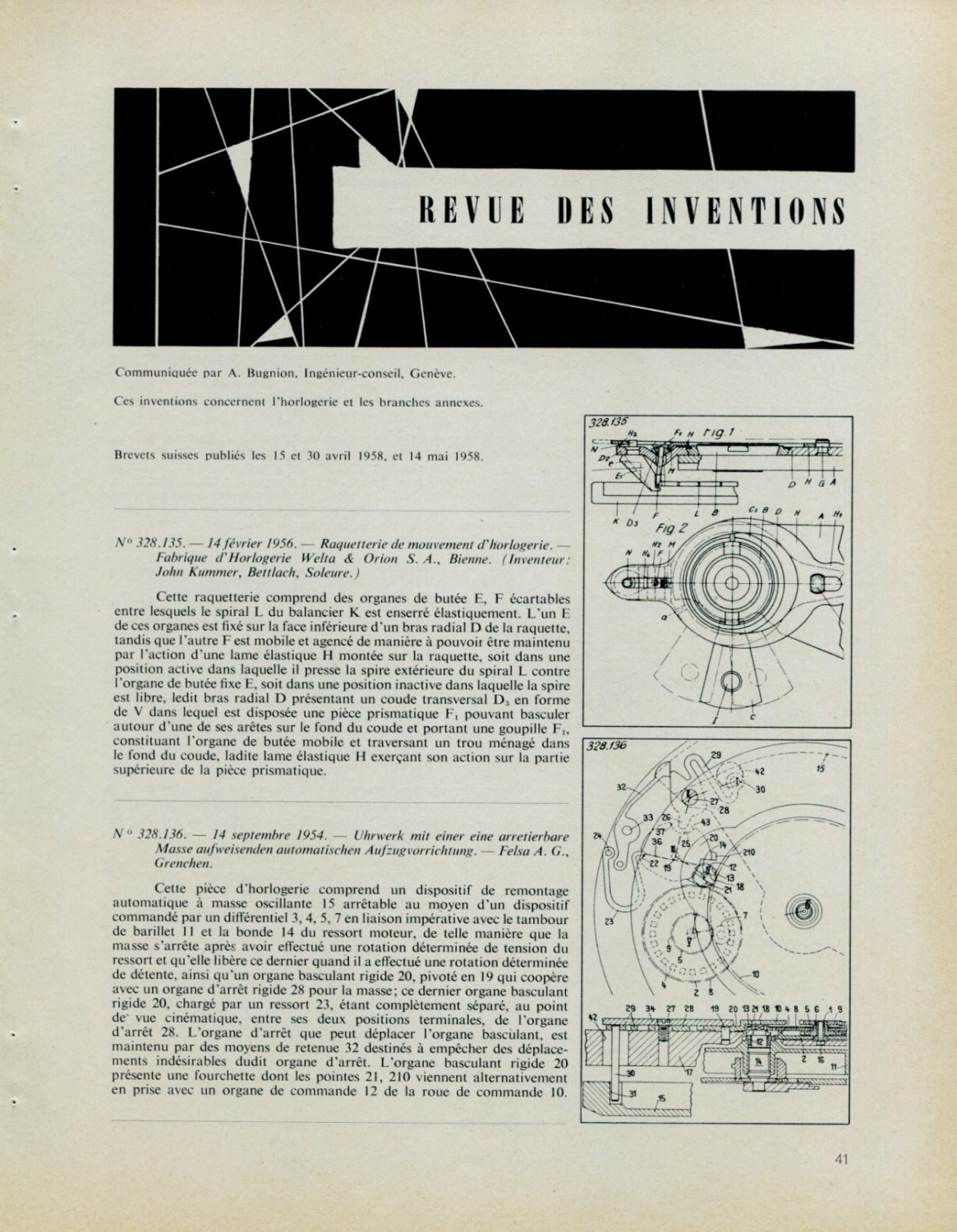 1958 Horology Patents Inventions Brevets Horlogerie 1958 Swiss Magazine Article Suisse Switzerland