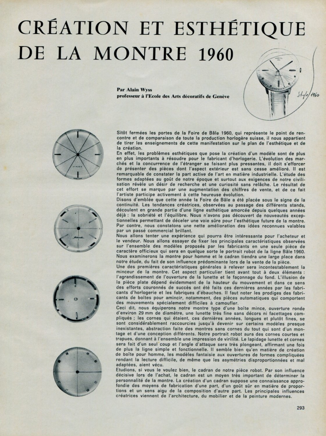 Creation et Esthetique de la Montre 1960 Swiss Magazine Article by Alain Wyss Horlogerie Horology
