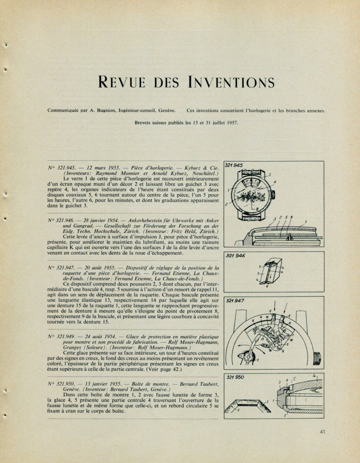 1957 Revue des Inventions Suisse Horlogerie Brevets Patents 1958 Swiss Magazine Article Horology
