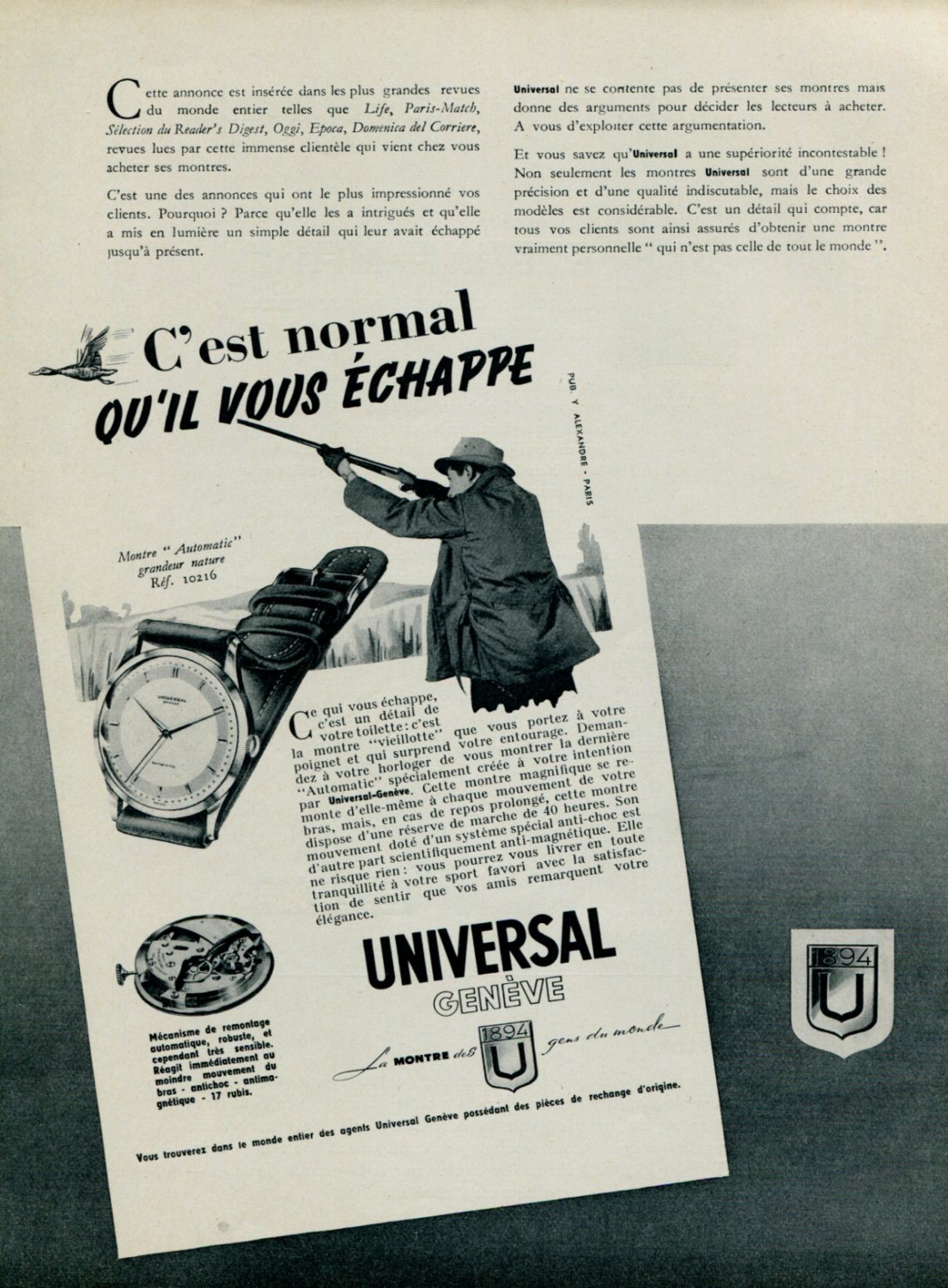 1953 Universal Watch Company Universal Geneve Switzerland Vintage 1953 Swiss Ad Suisse Advert