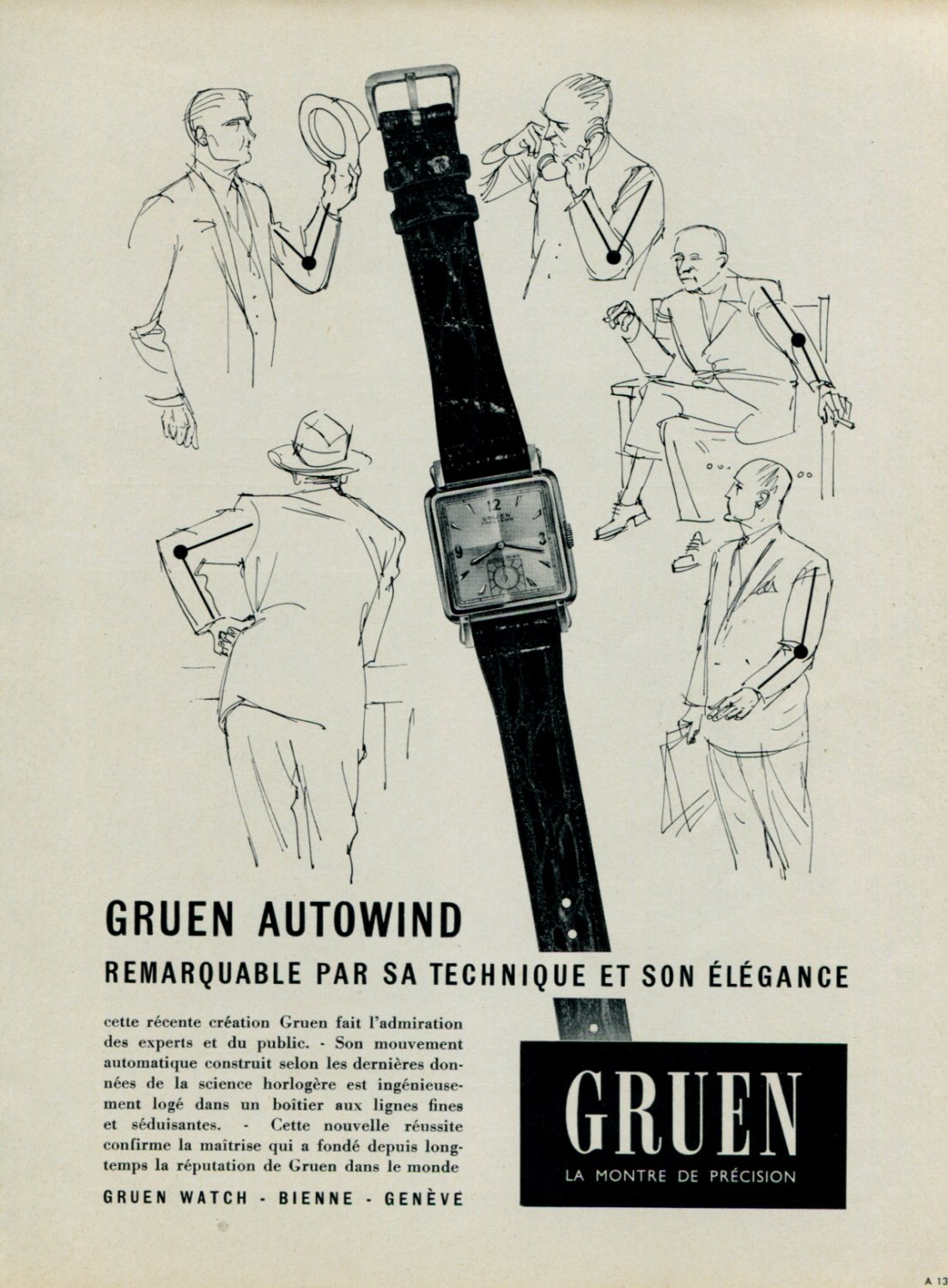 1953 Gruen Watch Company Switzerland Vintage 1953 Swiss Ad Suisse Advert Horlogerie Horology