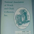 NAWCC #211 National Watch & Clock Collectors Bulletin April 1981 Horology Horlogerie