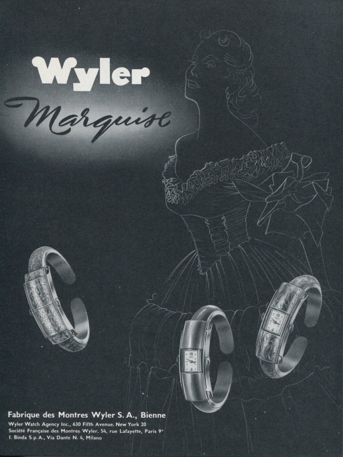 1953 Wyler Watch Company Wyler Marquise Advert 1953 Swiss Ad Suisse Advert Horlogerie Horology
