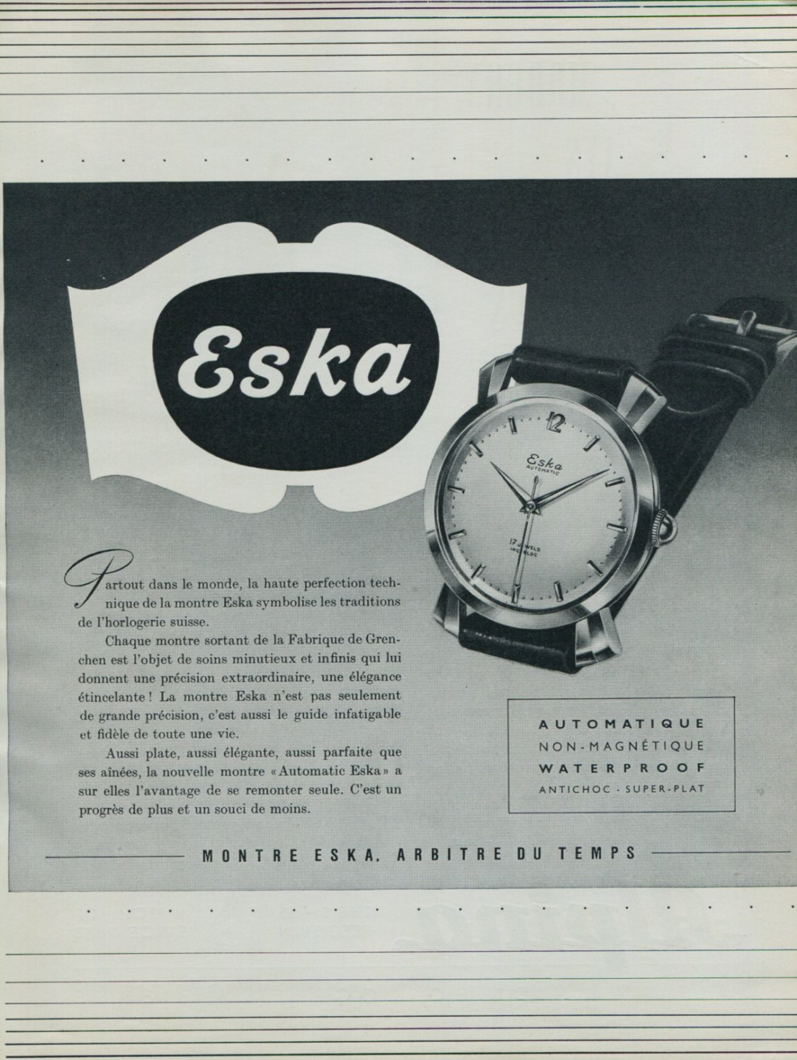1951 Eska Watch Company Switzerland Vintage 1951 Swiss Ad Suisse Advert Horology Horlogerie