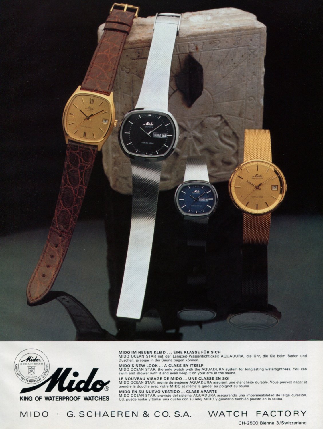 Mido watch company switzerland ocean star advert 1980 swiss ad suisse