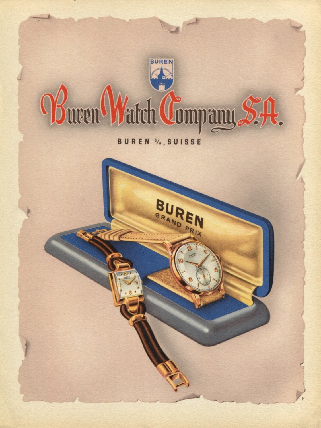1949 Buren Watch Company Switzerland Vintage 1949 Swiss Ad Suisse Advert Horlogerie Horology