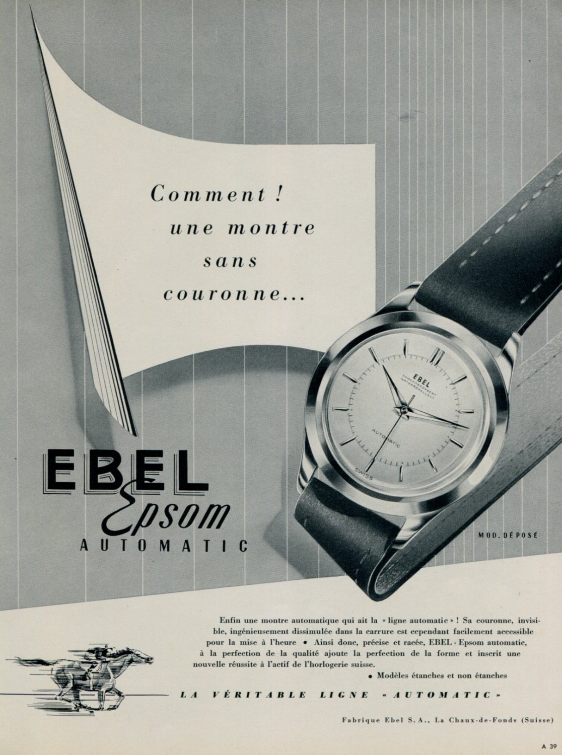 1953 Ebel Watch Company Switzerland Ebel Epson Ad Vintage 1953 Swiss Ad ...