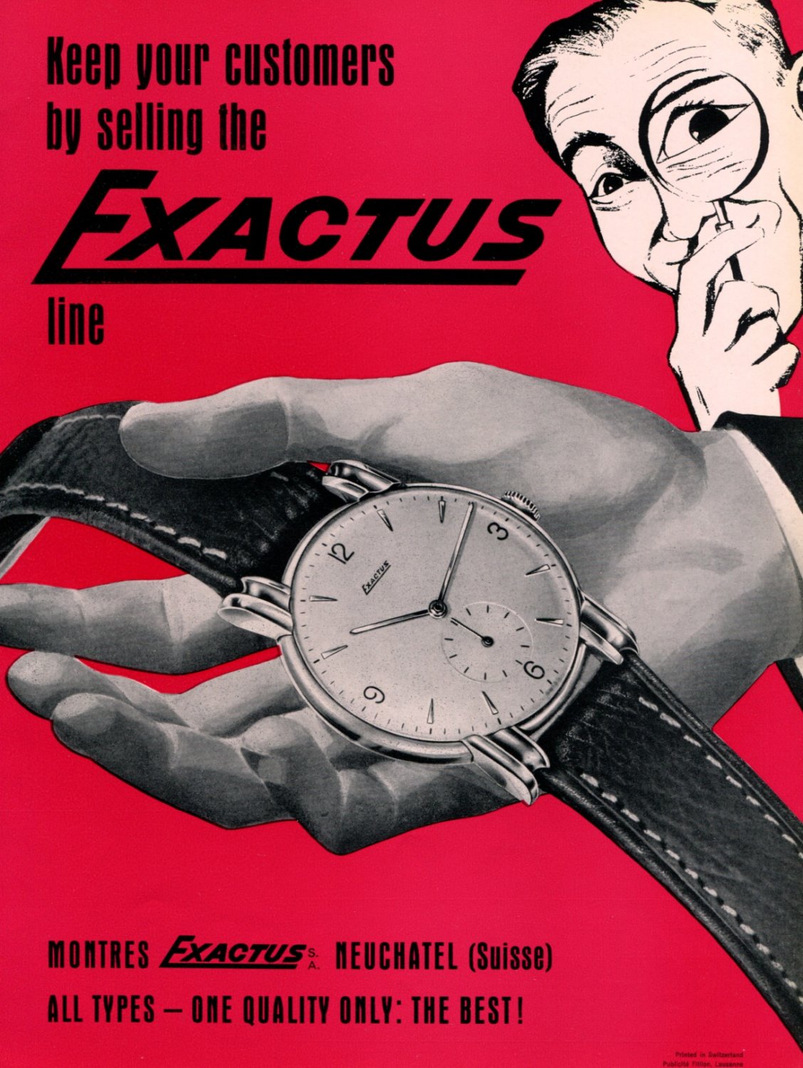 1954 Exactus Watch Company Neuchatel Switzerland Vintage 1954 Swiss Ad Suisse Advert Horology