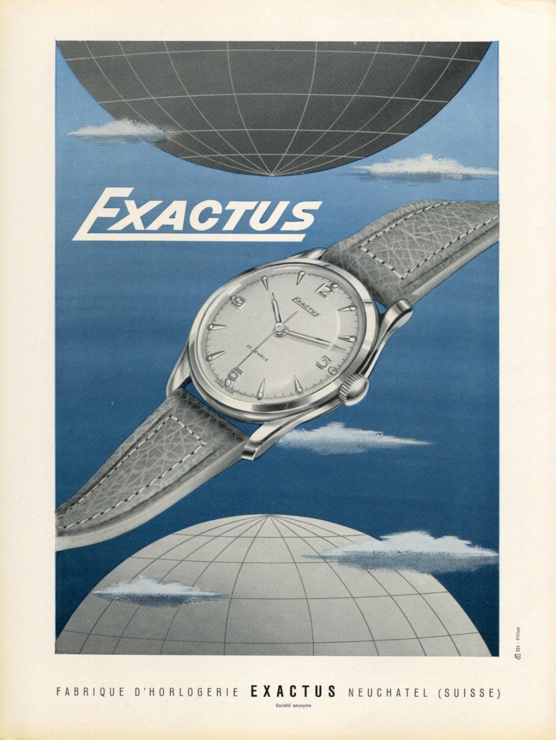 1953 Exactus Watch Company Neuchatel Switzerland Vintage 1953 Swiss Ad Suisse Advert Horlogerie