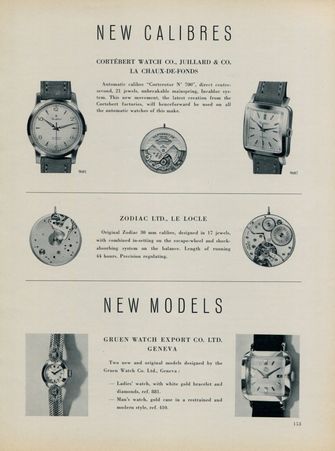 1955 Gruen Watch Company Ernest Borel Paul Buhre Zodiac New Models 1955 Swiss Magazine Article