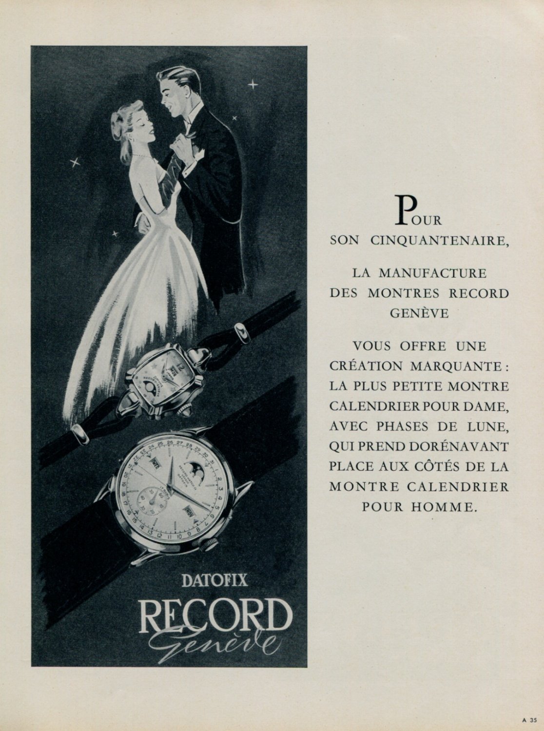 1953 Record Watch Company Record Datofix Ad Vintage 1953 Swiss Ad Suisse Advert Horlogerie Horology