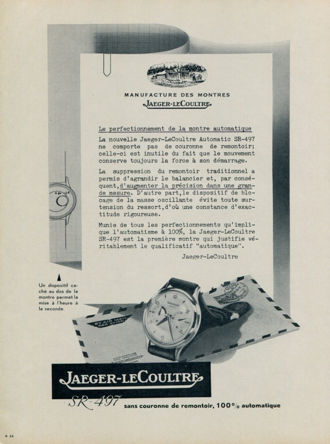 1953 Jaeger-LeCoultre Watch Company SR-497 Advert 1953 Swiss Ad Suisse Advert Switzerland