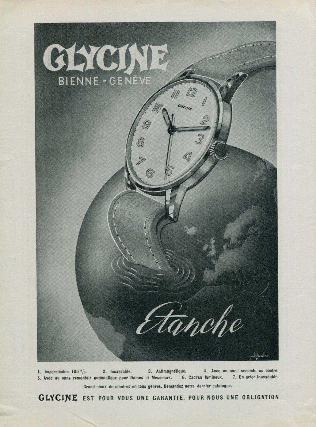 1944 Glycine Watch Company Switzerland Vintage 1944 Swiss Ad Suisse Advert Horlogerie Horology