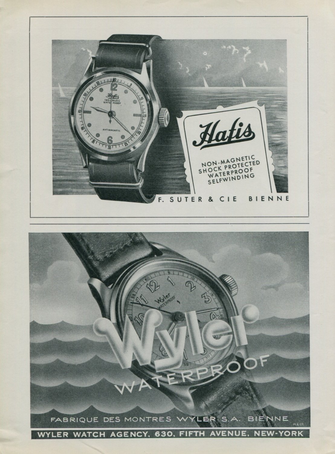 1944 Hafis Watch Company F Suter Wyler Watch Co. Switzerland Swiss Ad Suisse Advert