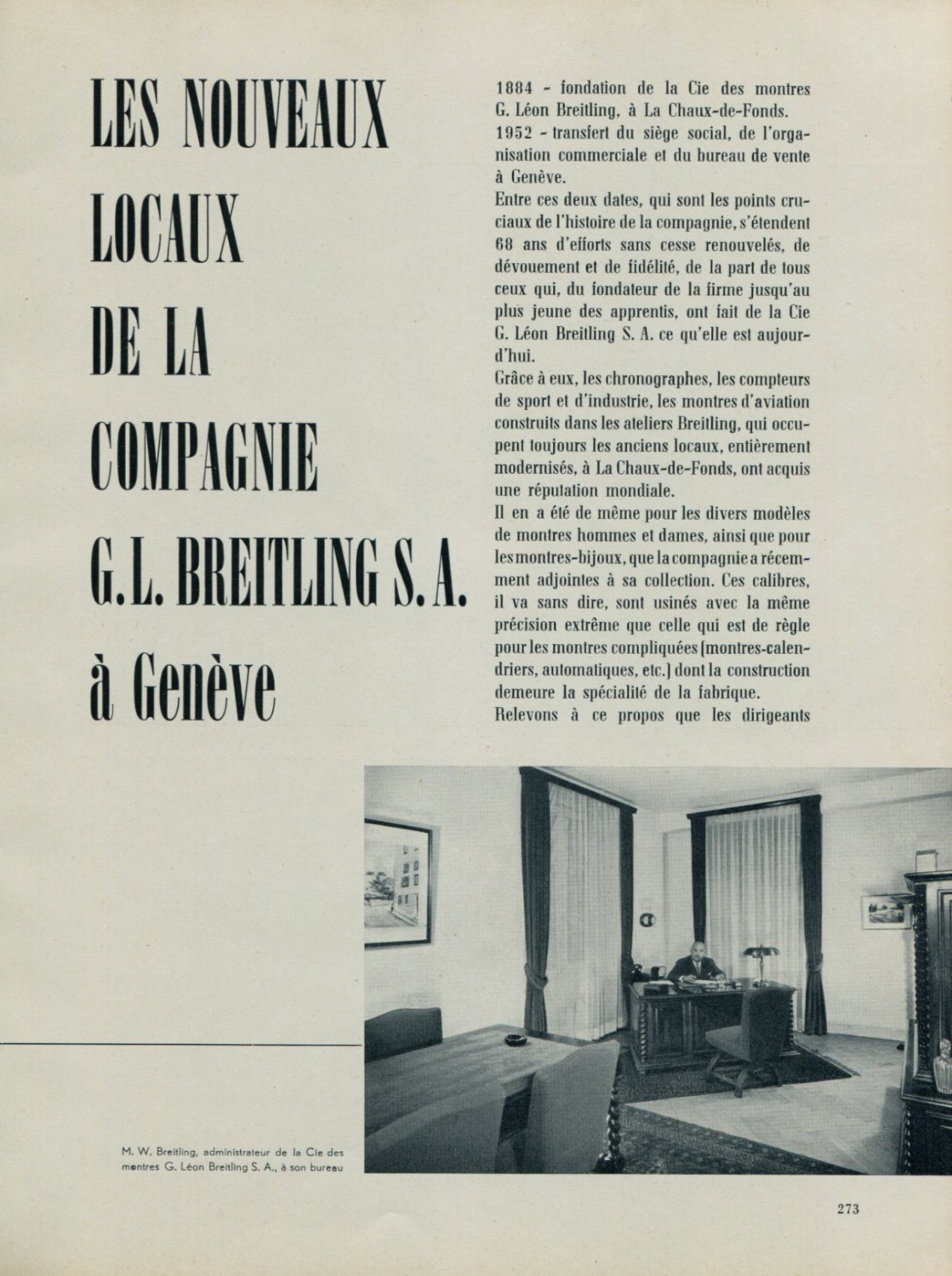 1953 Breitling Watch Company Switzerland G L Breitling SA Vintage 1953 Swiss Magazine Article Suisse