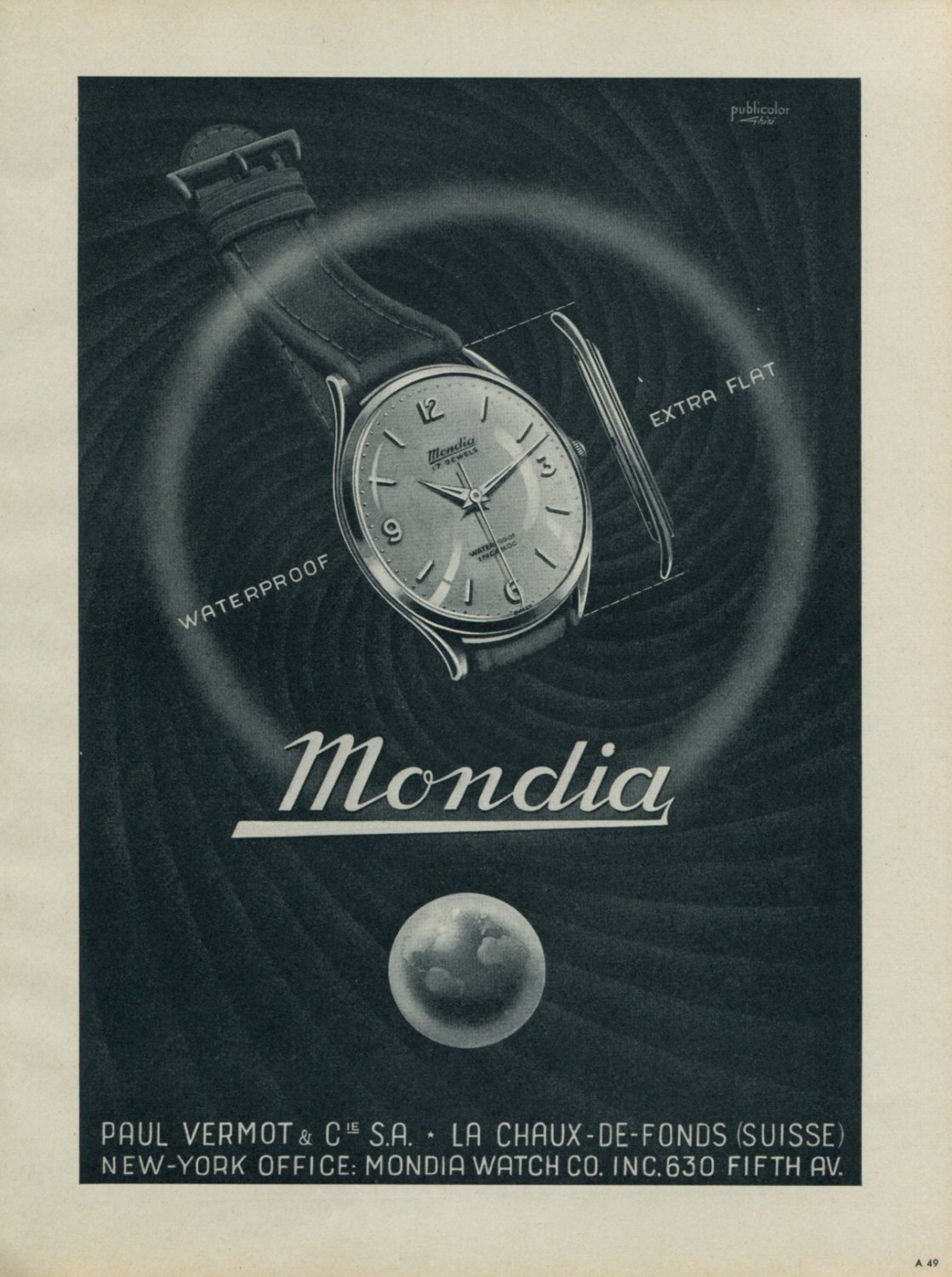 1953 Mondia Watch Company La Chaux-de-Fonds Switzerland 1953 Swiss Ad Suisse Advert Paul Vermot