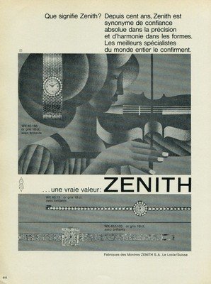 1965 Zenith Watch Company Vintage 1965 Swiss Ad Suisse Advert Switzerland (French Text)