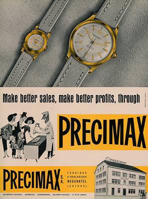 1954 Precimax Watch Company Neuchatel Switzerland Vintage 1954 Swiss Ad Suisse Advert