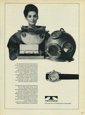 1965 Technos Watch Company Welschenrohr Switzerland 1965 Swiss Ad Suisse Advert (Diving)