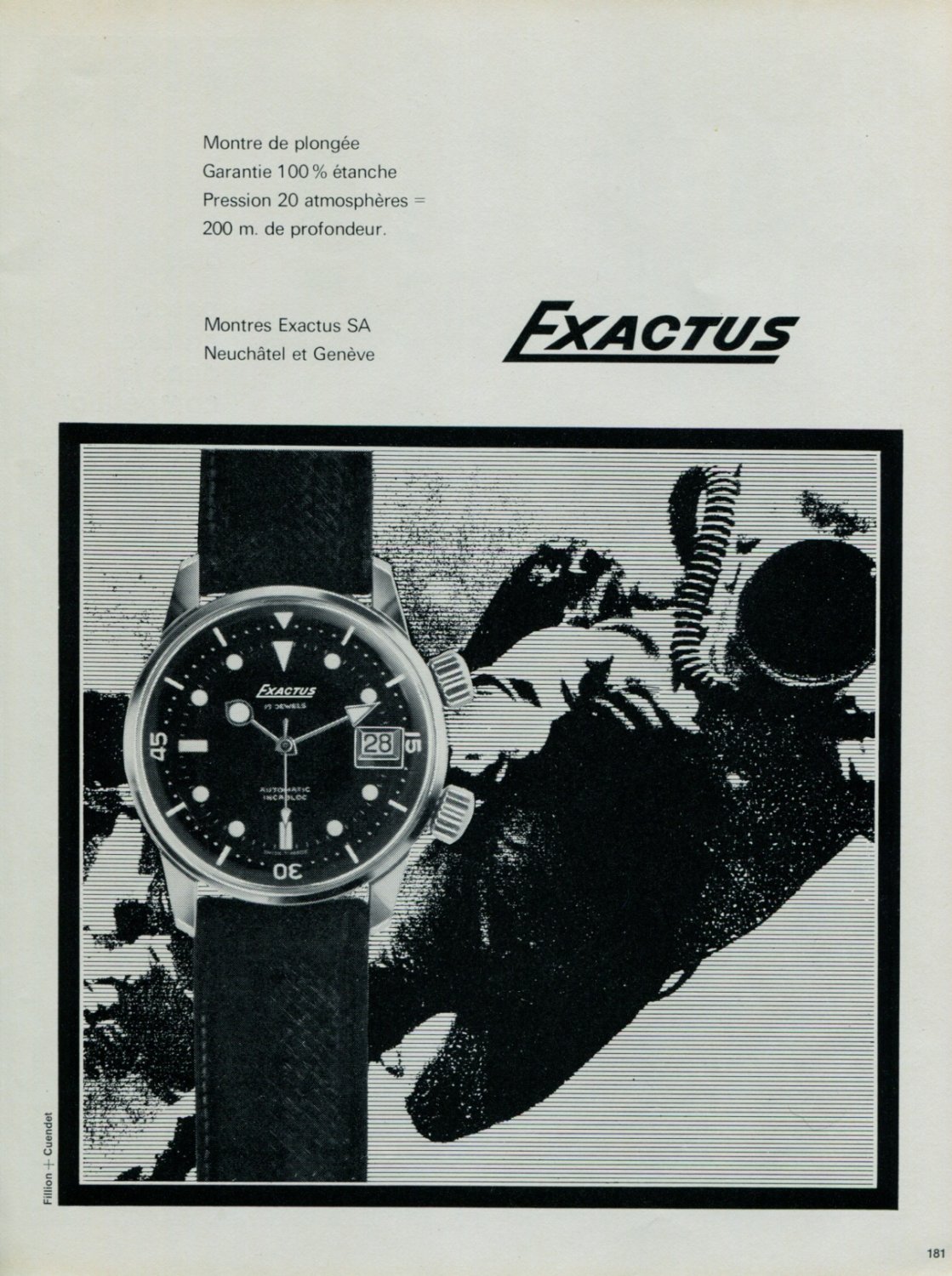1967 Exactus Watch Company Montres Exactus SA Switzerland Vintage 1967 Swiss Ad Suisse Advert Diving