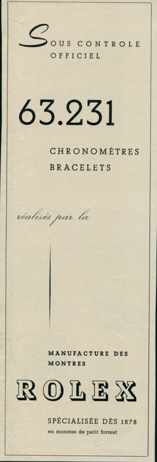 1946 Rolex Watch Company 63,231 Vintage 1940s Swiss Ad Suisse (Switzerland