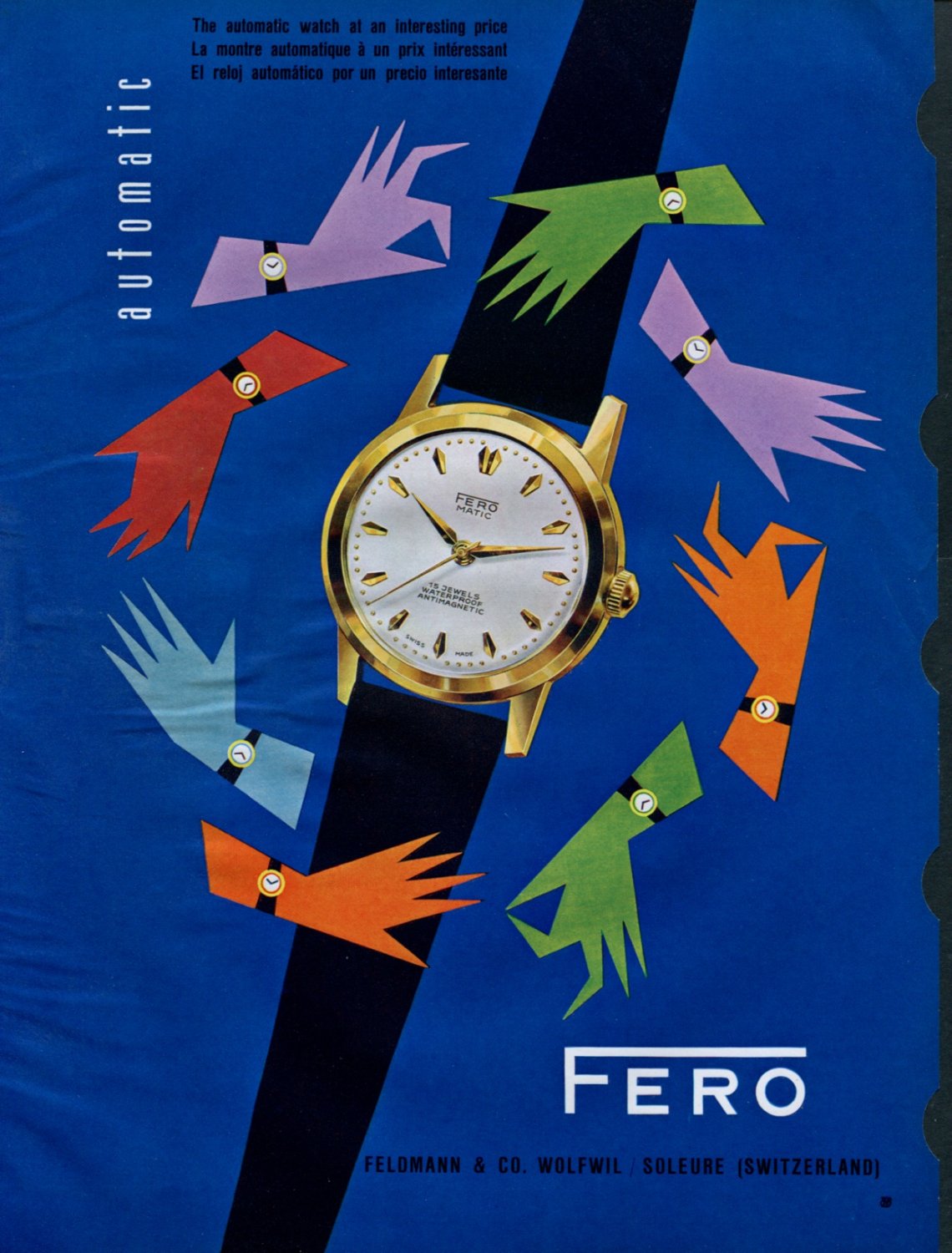 1958 Fero Watch Company Feldmann & Co. Wolfwil Soleure Switzerland 1958 Swiss Ad Suisse Advert