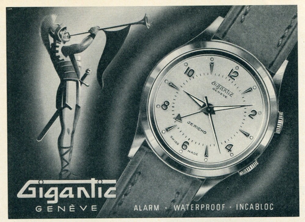 1957 Gigantic Watch Company Geneve Switzerland Vintage 1957 Swiss Ad Suisse Advert