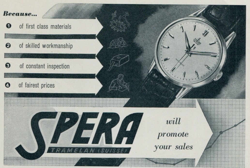 1957 Spera Watch Company Tramelan Switzerland Vintage 1957 Swiss Ad Suisse Advert Horology