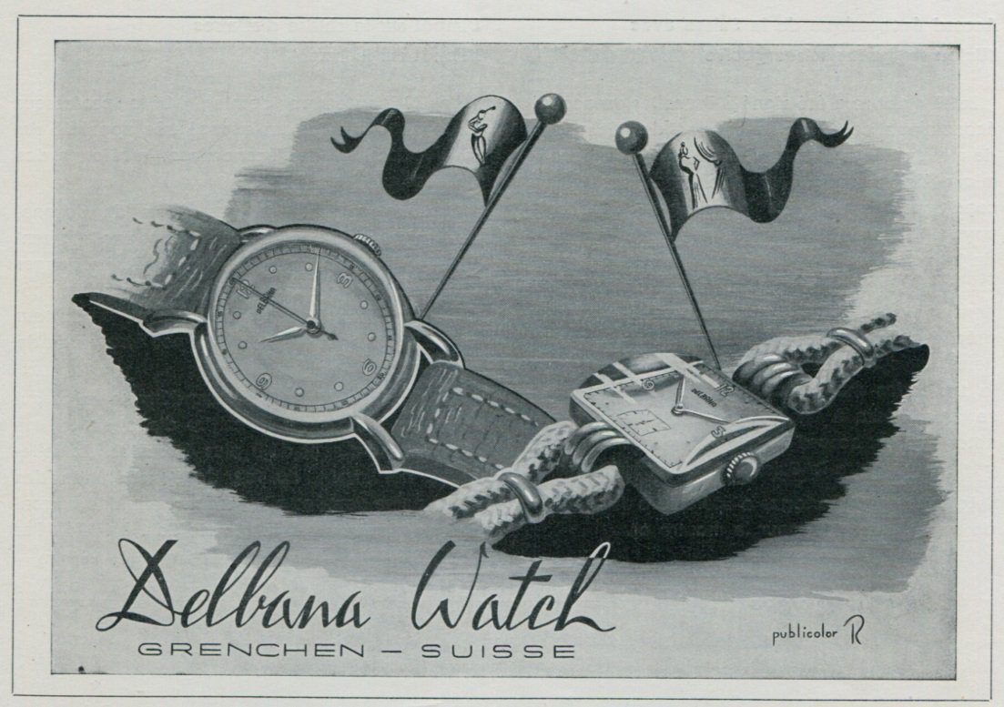 1947 Delbana Watch Company Grenchen Switzerland Vintage 1947 Swiss Ad Suisse Advert