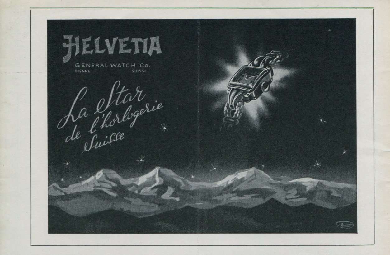1947 Helvetia Watch Company General Watch Co. Bienne switzerland 1947 Swiss Ad Suisse Advert
