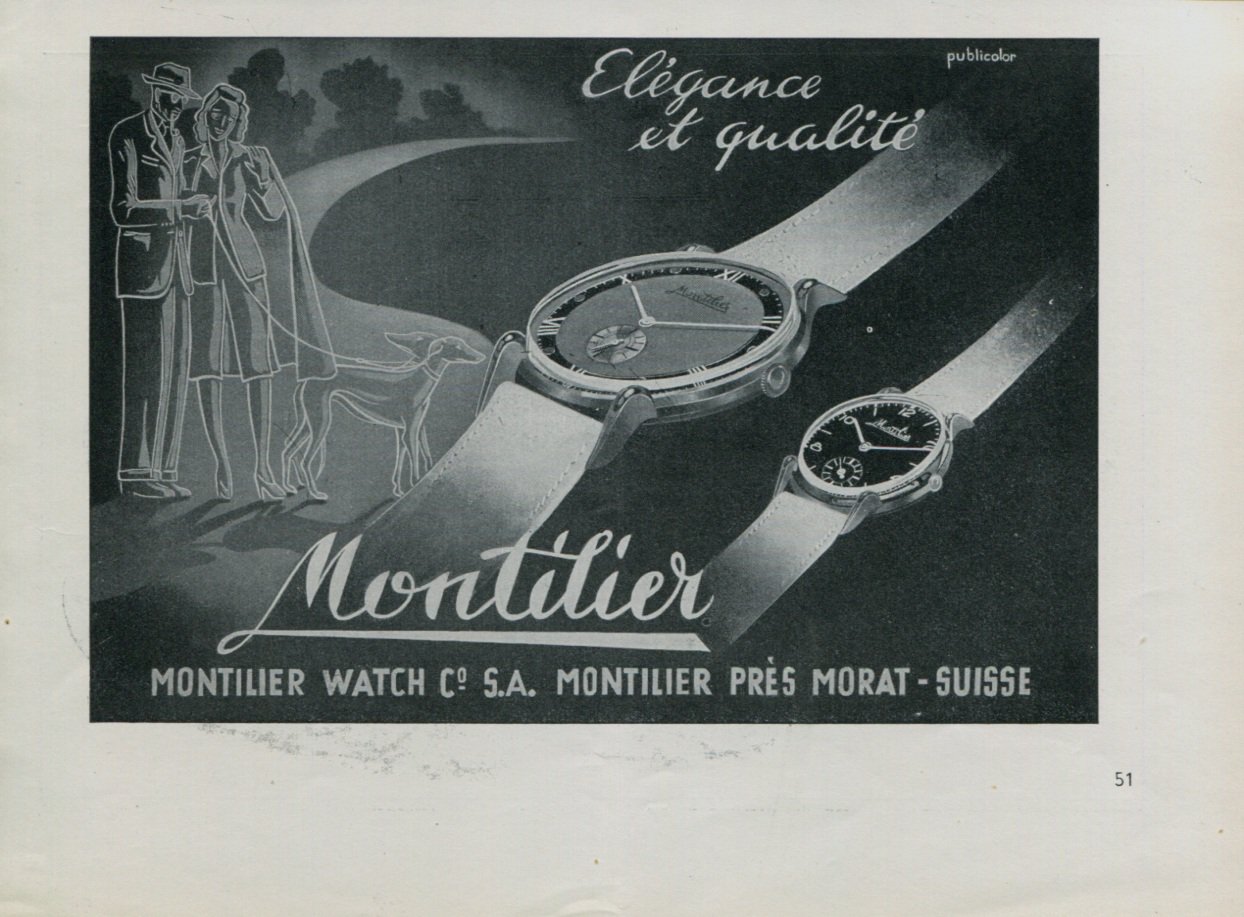 1947 Montilier Watch Company Switzerland Vintage 1947 Swiss Ad Suisse Advert Horology