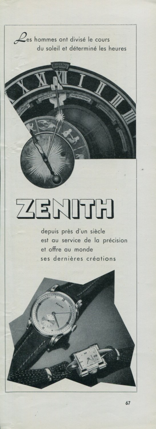 1947 Zenith Watch Company Switzerland Vintage 1947 Swiss Ad Suisse Advert Horology