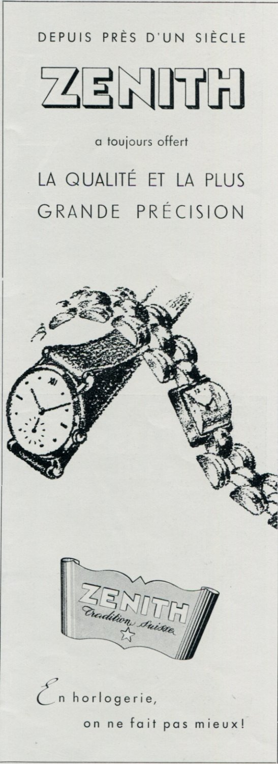 1947 Zenith Watch Company Switzerland Vintage 1947 Swiss Ad Suisse Advert Horology