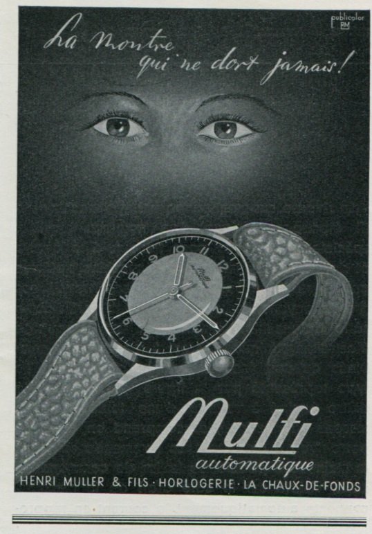 Mulfi Watch Company Henri Muller & Fils Vintage 1947 Swiss Print Ad Suisse Publicite Advert