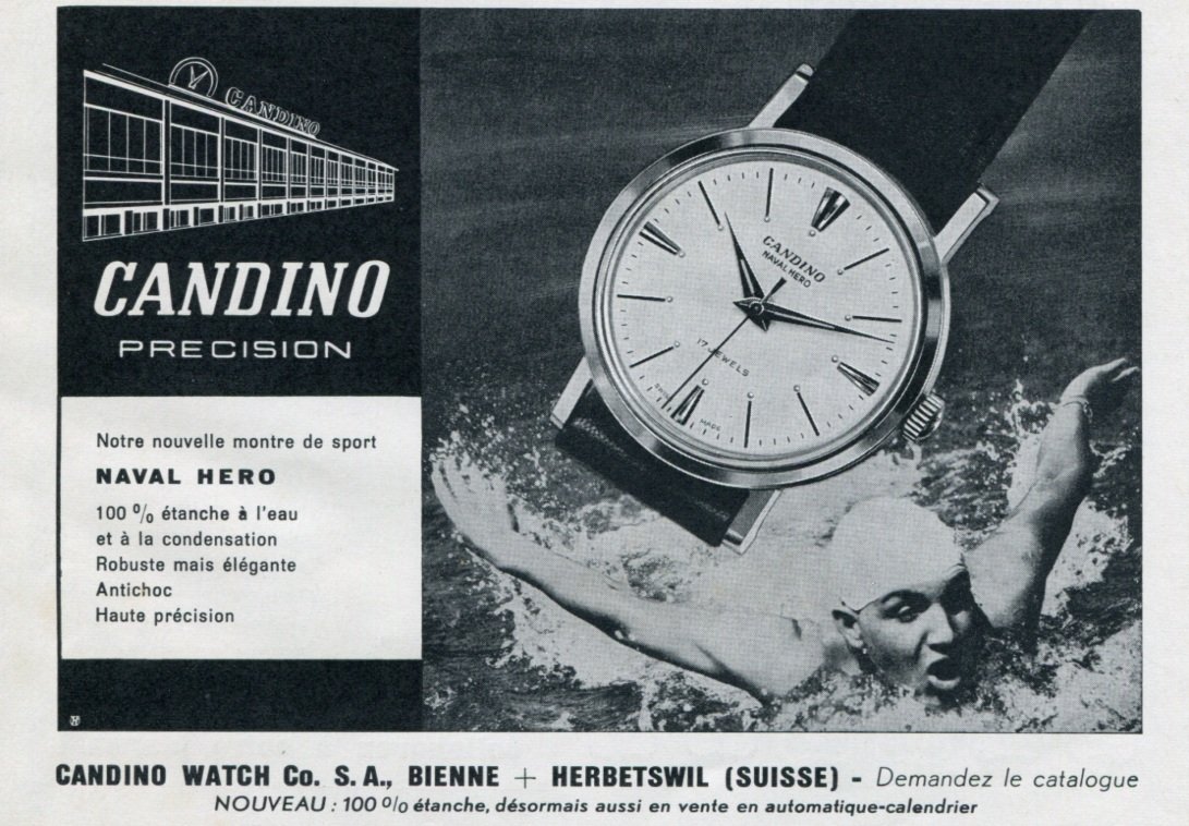 1963 Candino Watch Company Naval Hero Advert Vintage 1963 Swiss Ad Suisse Advert Switzerland