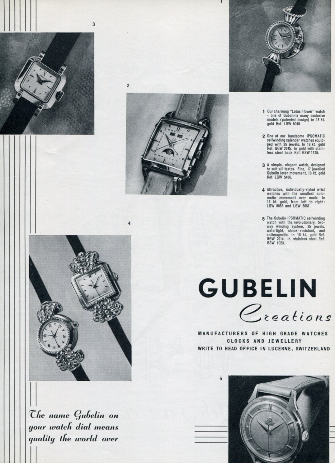 1951 Gubelin Watch Company Switzerland Vintage 1951 Swiss Ad Suisse Advert Horology