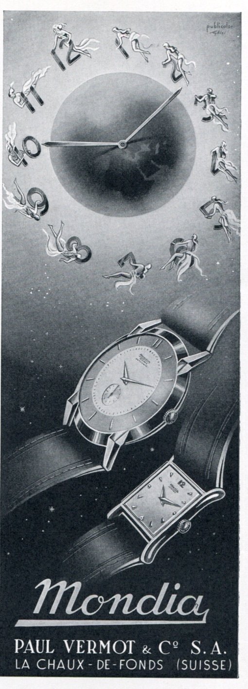 1951 Mondia Watch Company Vintage 1951 Swiss Ad Suisse Advert Paul Vermot & Co. Switzerland