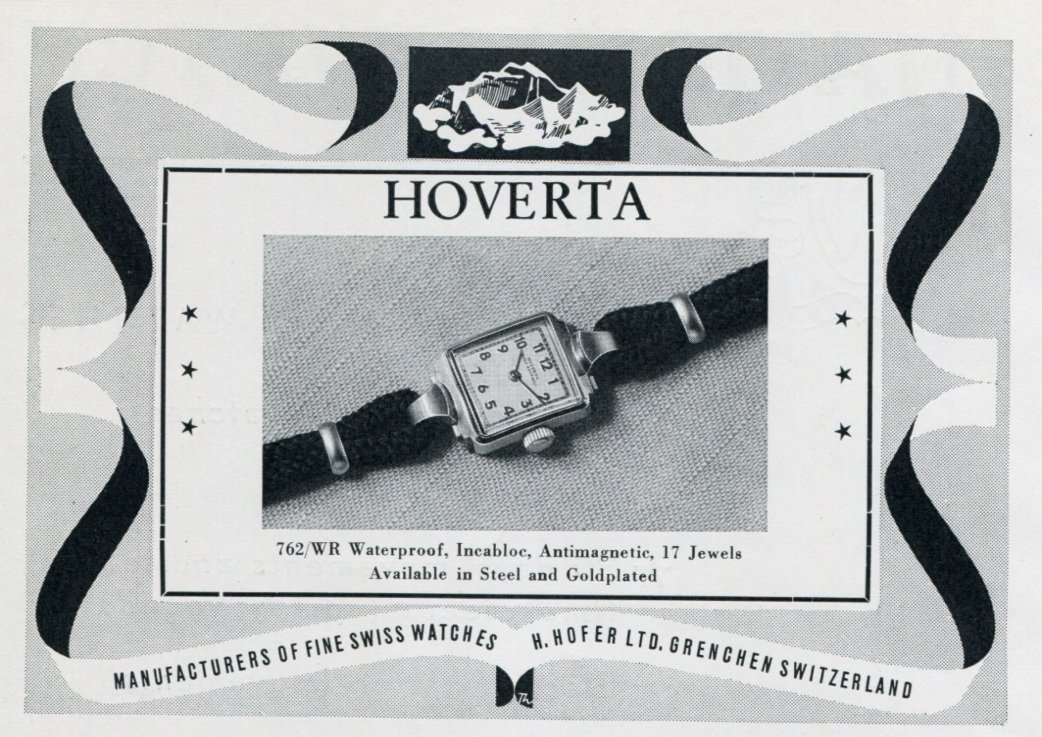 1951 Hoverta Watch Company H. Hofer Ltd. Vintage 1951 Swiss Ad Suisse Advert Switzerland