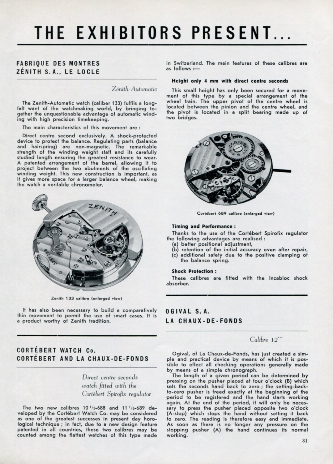 1951 Cyma Watch Company Juvenia Zenith Cortebert Vintage 1951 Swiss Magazine Article