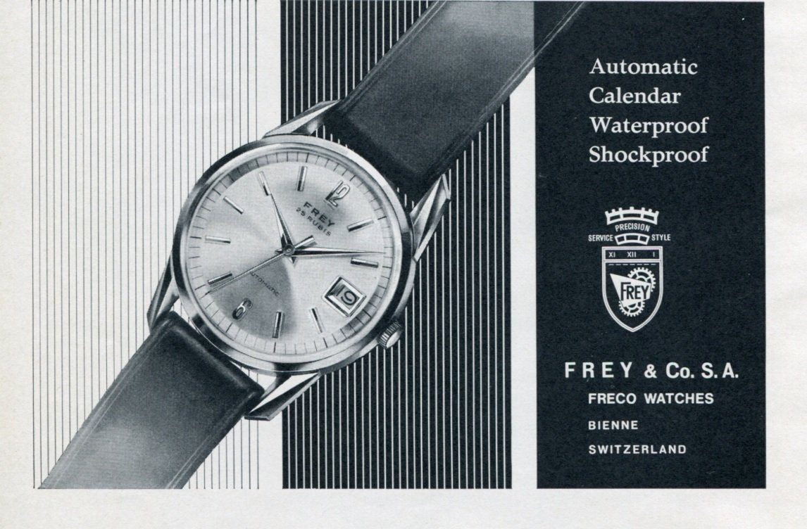 1964 Frey & Co. Watch Company Freco Switzerland Vintage 1964 Swiss Ad Suisse Advert