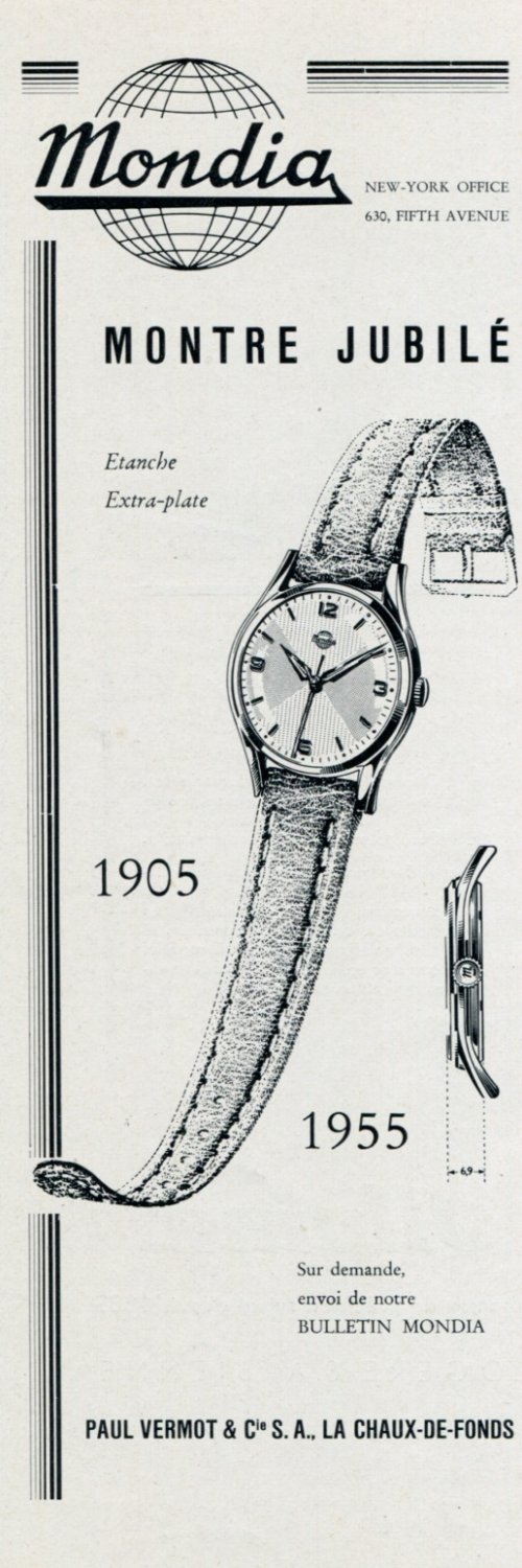 1955 Mondia Watch Company 50th Anniversary Vintage 1955 Swiss Ad Suisse Advert Switzerland