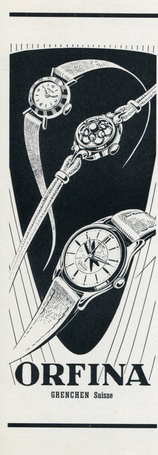 1955 Orfina Watch Company Switzerland Vintage 1955 Swiss Ad Suisse Advert Horology