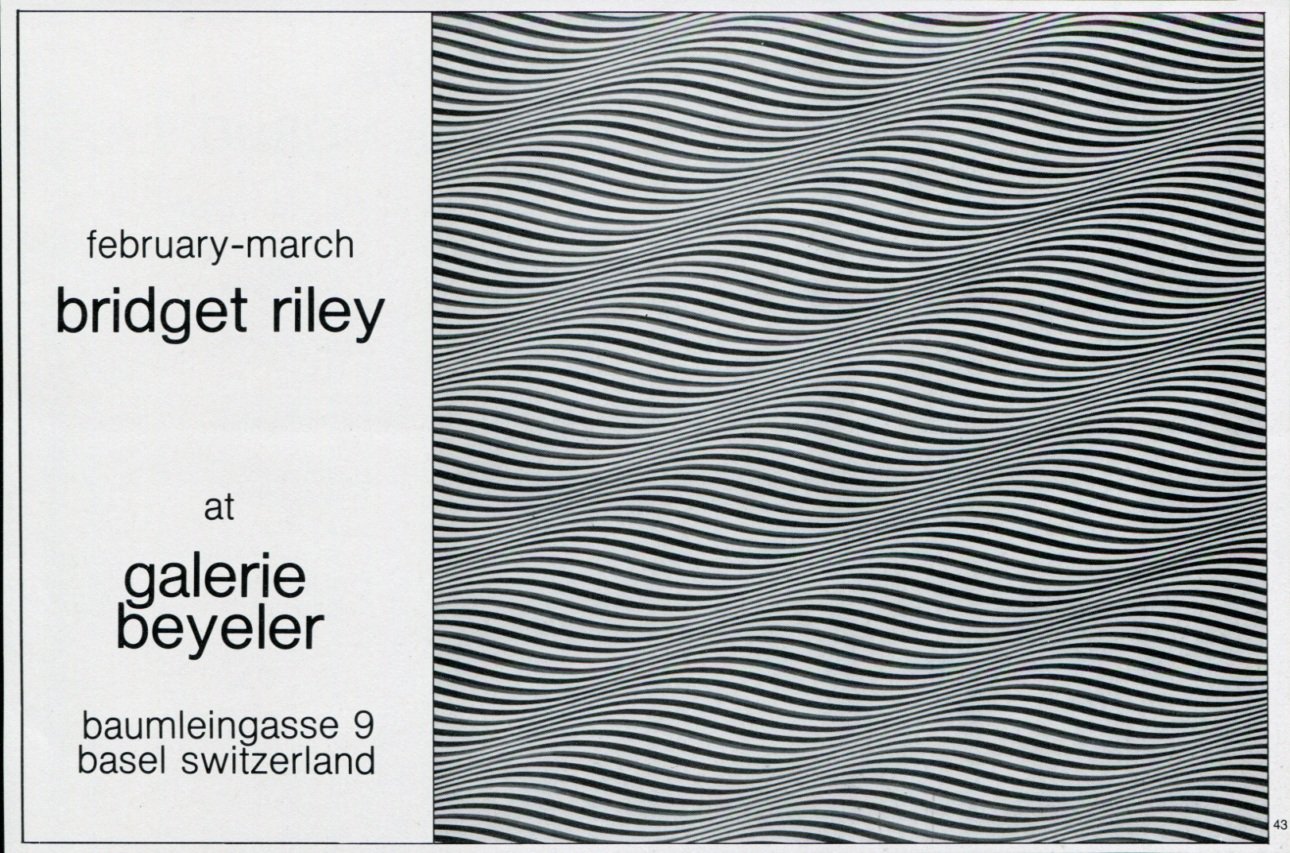 1975 Bridget Riley Vintage 1975 Art Exhibition Ad Advert Galerie Beyeler Basel Switzerland