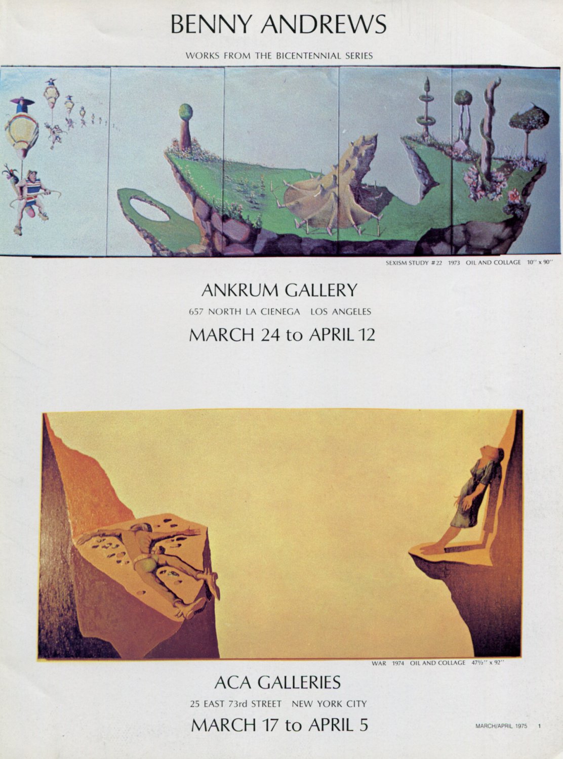 1975 Benny Andrews Vintage 1975 Art Exhibition Ad Advert Bicentennial Series Advertisement