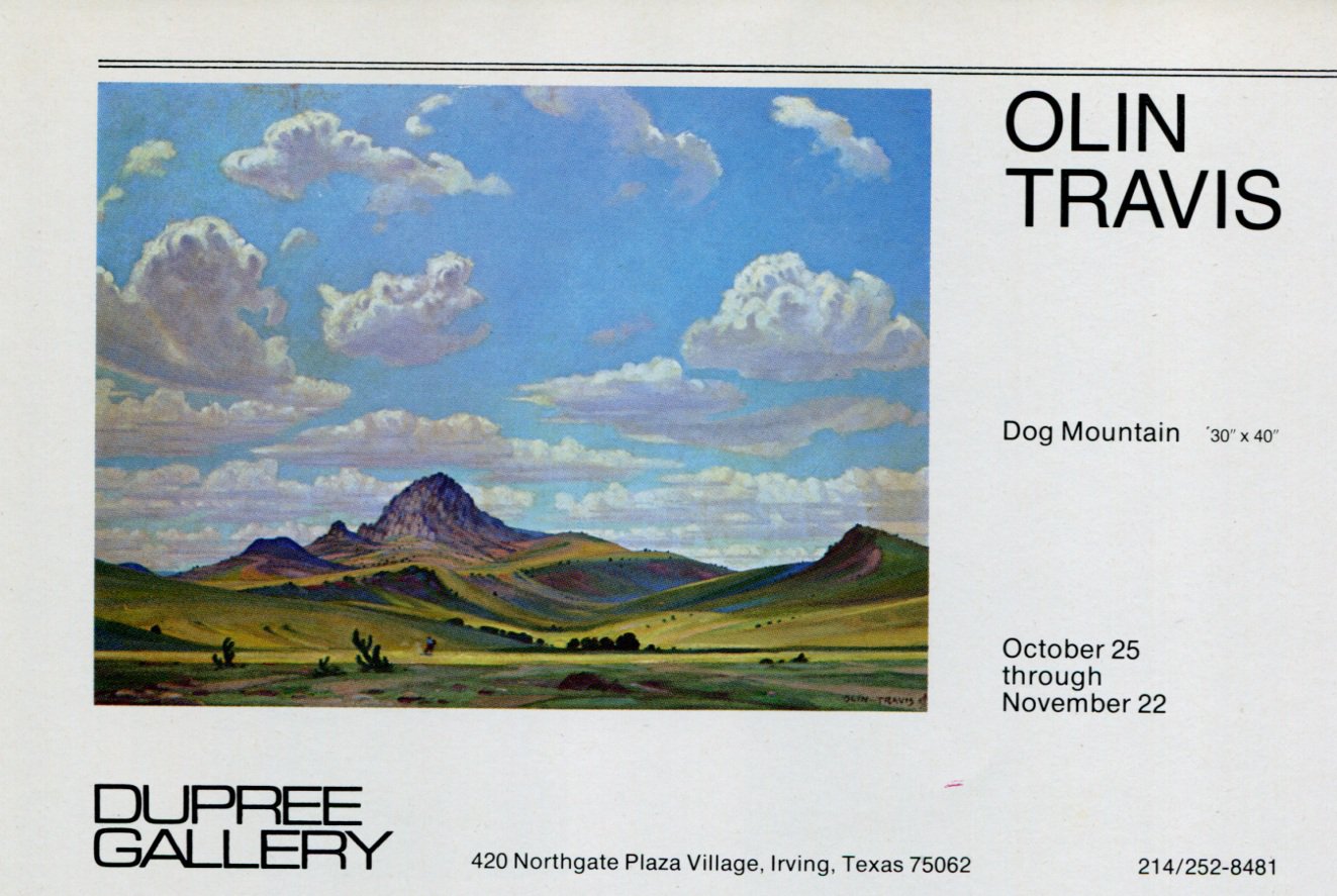 1974 Olin Travis Dog Mountain Advert 1974 Art Exhibition Ad Advertisement Dupree Gallery