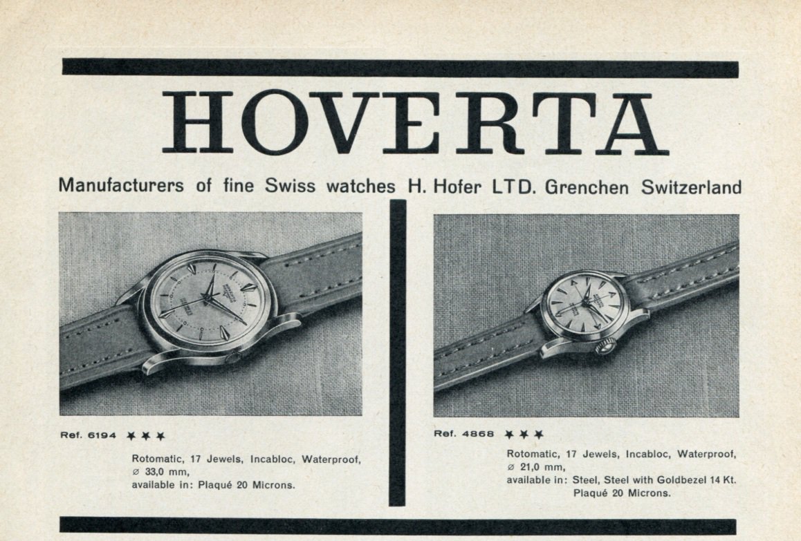1959 Hoverta Watch Company H. Hofer Switzerland Vintage 1959 Swiss Ad Suisse Advert