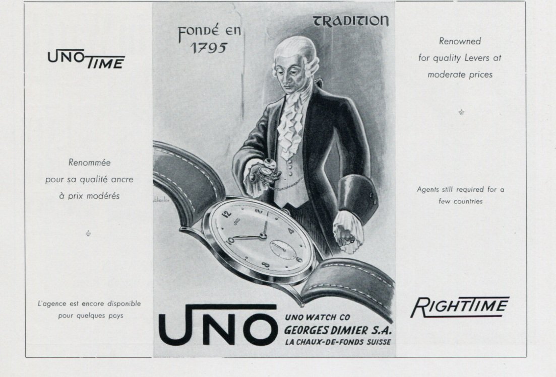 1956 Uno Watch Company Georges Dimier SA Switzerland Vintage 1956 Swiss Ad Suisse Advert