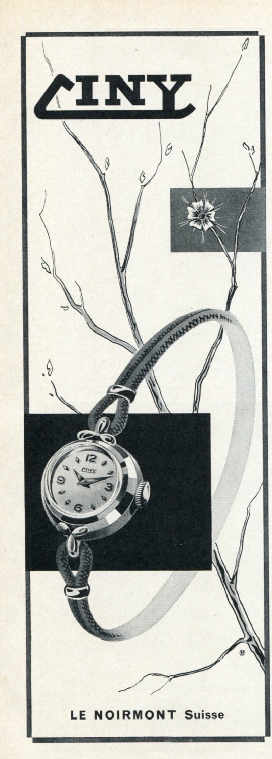 1956 Ciny Watch Company Le Noirmont Switzerland Vintage 1956 Swiss Ad Suisse Advert